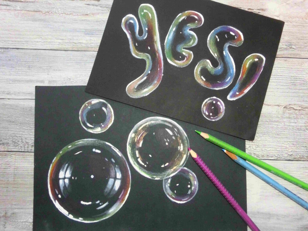 Seifenblasen: Spiel mit Farbe und Licht, Ferienkurs, Zeichnung