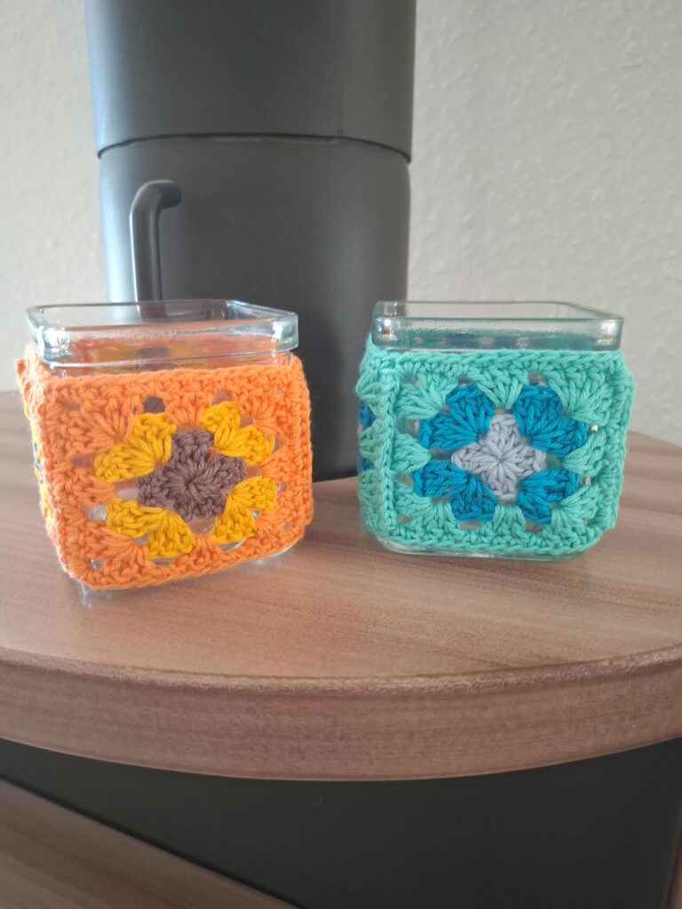 Windlicht mit Granny Squares