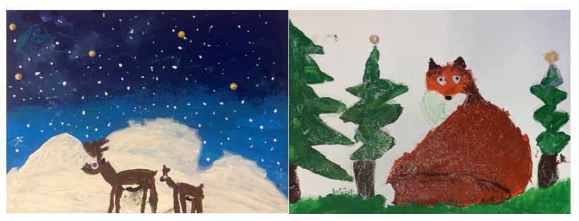 Skifahrer, Rodlerinnen und Schneetiere - Winter-Art (Kinder 5-7 Jahre)